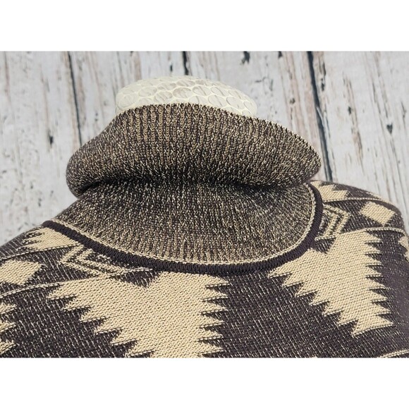 KSD Women's Medium St. John Aztec Pattern Knit Turtleneck Sweater Pullover Brown - Picture 6 of 15